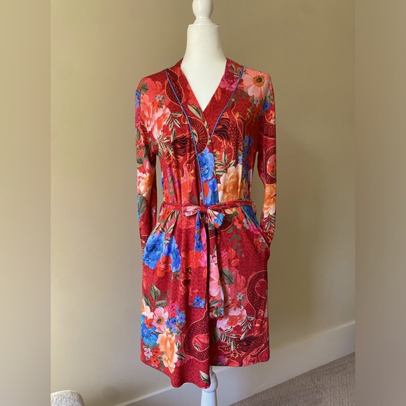 Johnny Was knit Jonesy Robe - “Tatsu” floral dragon print lightweight and soft